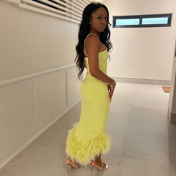 House of CB Alessia Asymmetric Feather Trim Midi Dress - Picture 2 of 2